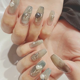  #オールシーズン #梅雨 #海 #リゾート #グラデーション #シースルー #ニュアンス #アイシング #シアー #グリーン #ブラック #シルバー #nail.N nail＆beautysalon #ネイルブック