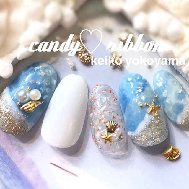 夏 海 リゾート 浴衣 ハンド Candy Ribbonのネイルデザイン No ネイルブック