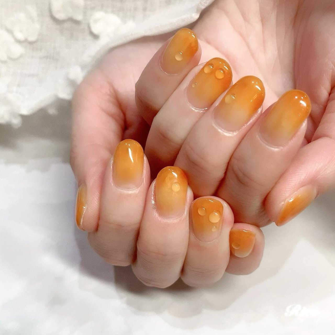 No.53サイズオーダーネイルチップ オレンジ フルーツ 水滴 かわいい