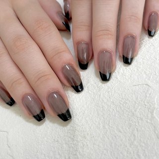 ネイルチップ オーダー フレンチ ガーリー ブラック ニュアンス シアー 韓国 ネイルチップ オーダー フレンチ ガーリー ブラック ニュアンス シアー