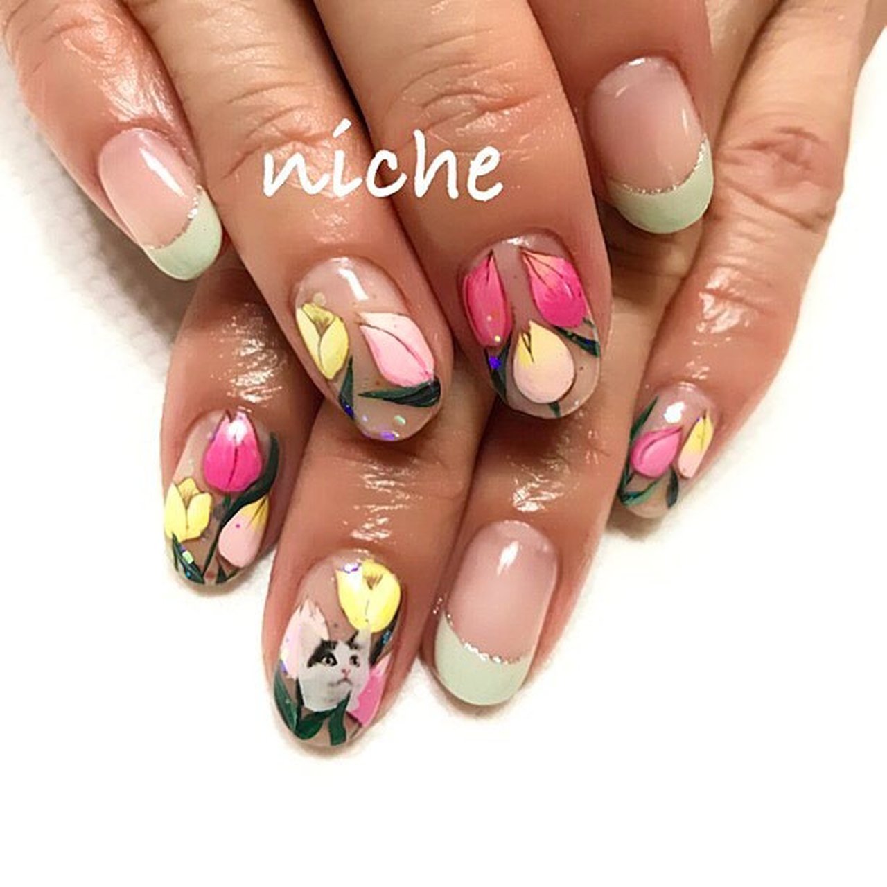 フレンチ アニマル柄 フラワー ボタニカル 押し花 Nailsalonniche ネイルサロンニッチのネイルデザイン No ネイル ブック