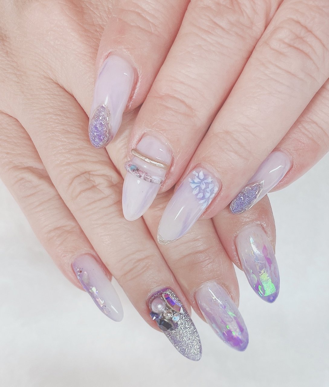 ネイルチップ スワロフスキー ロング 紫陽花♡A Nail♡ - ネイルチップ