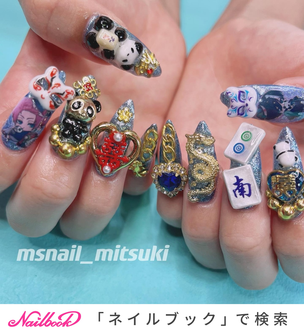 ビジュー/痛ネイル/ワンホン/金魚/レッド - mitsukiのネイルデザイン