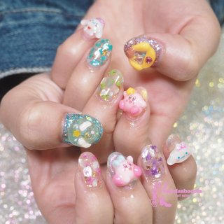 オーダーページ】ネイルチップ 韓国 ガラスフレンチ リボン 薔薇