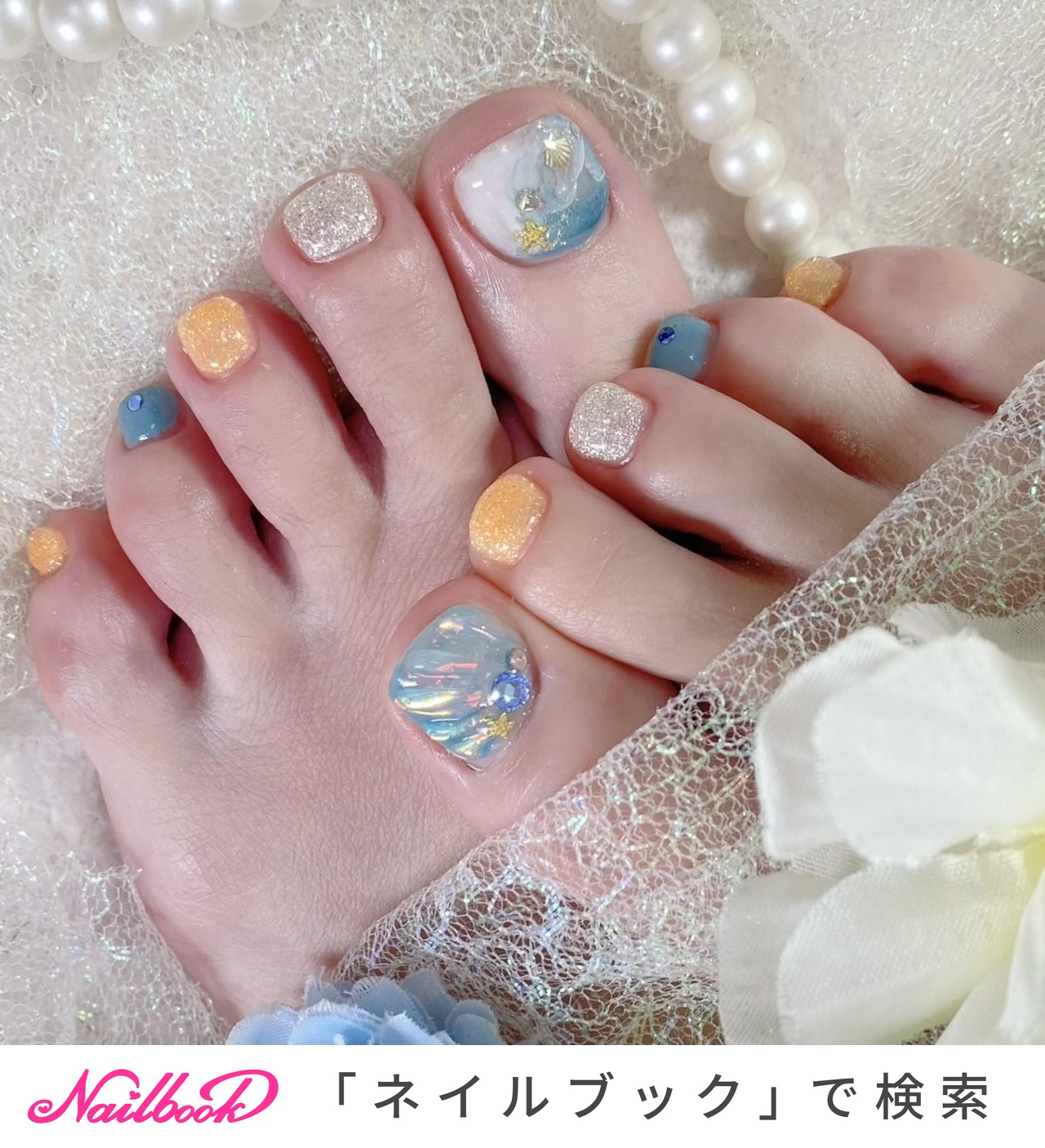 人気順｜オレンジ/水色/ペディキュアのネイルデザイン｜ネイルブック