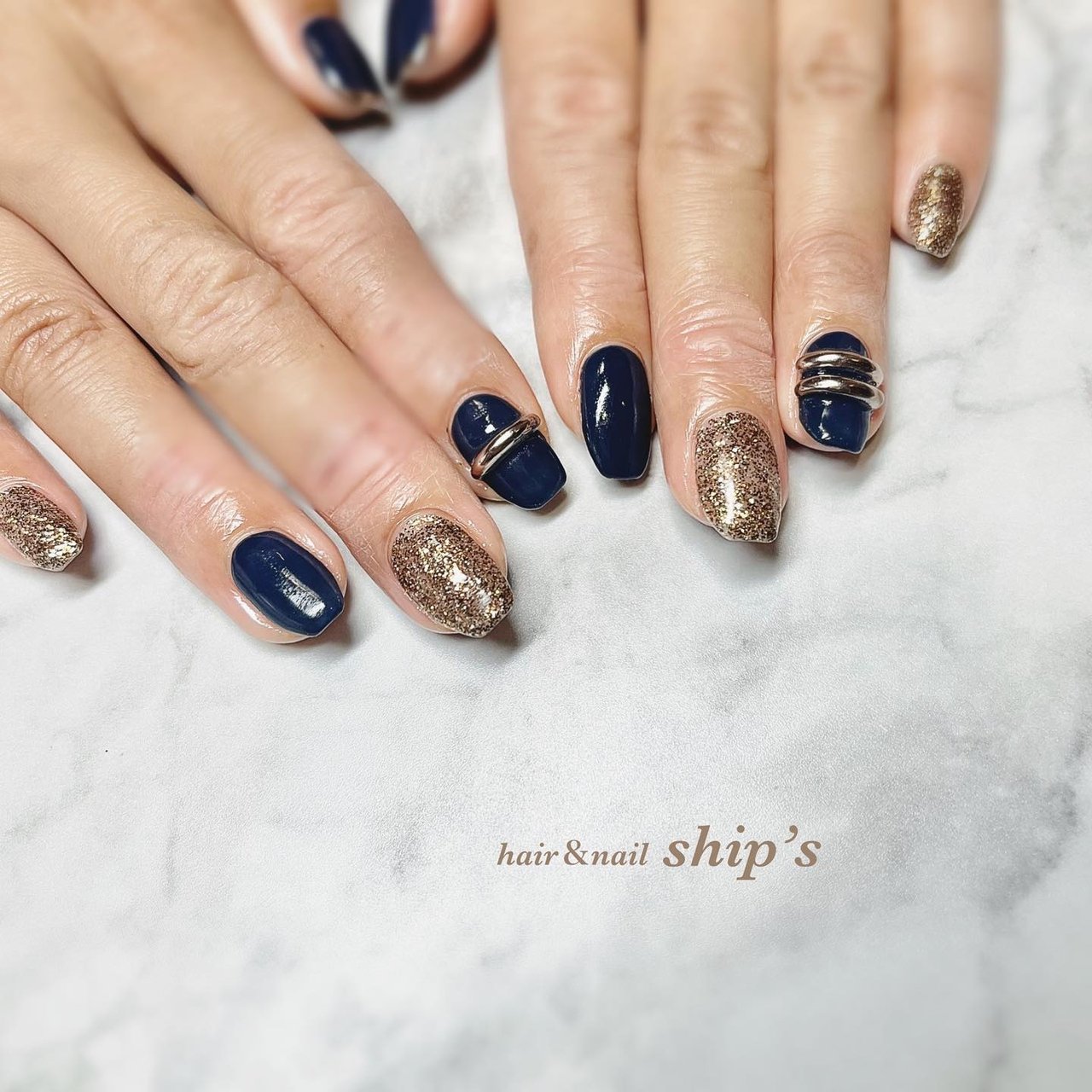 シンプル/ミラー/リング/ネイビー/ジェルネイル - ship's♡のネイル