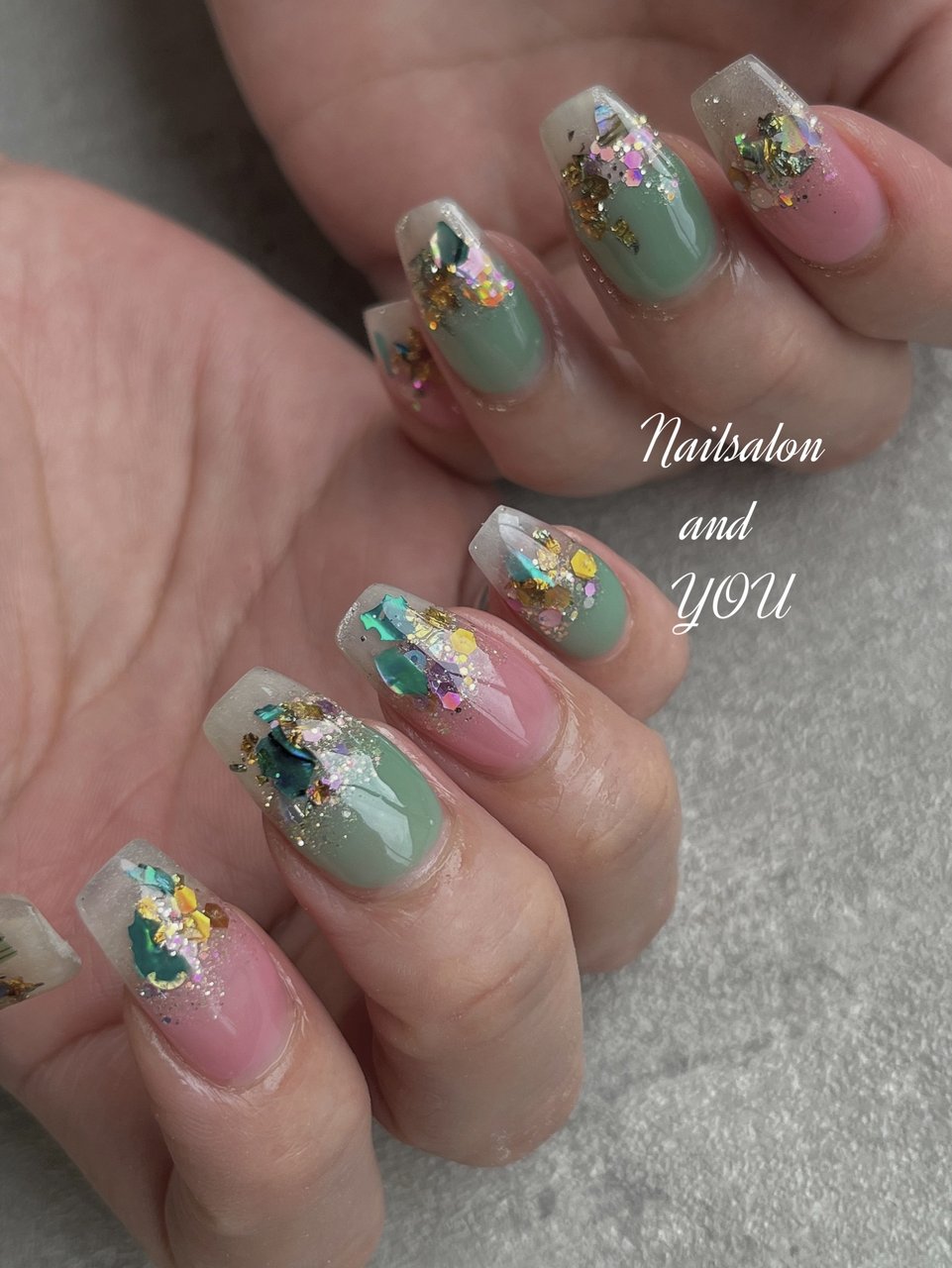DeliciousTaylormade ラグナロク　緑青化シェルピンク 夏/シェル/ピンク/グリーン - andyounailsalonのネイルデザイン