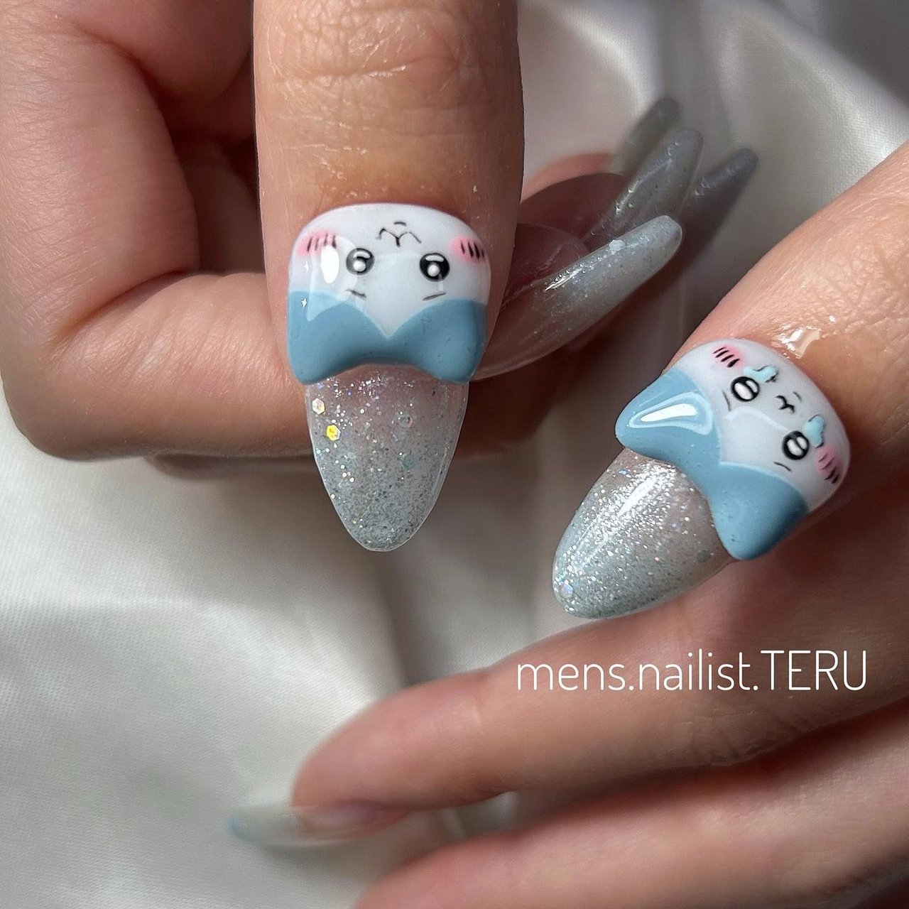 3dネイル ネイル ジェルネイル デコパーツ 星 月 ねこ ハチワレ 夏/梅雨/ハンド/キラキラ/ミディアム - 大阪北堀江Nail Salon ETERNAL