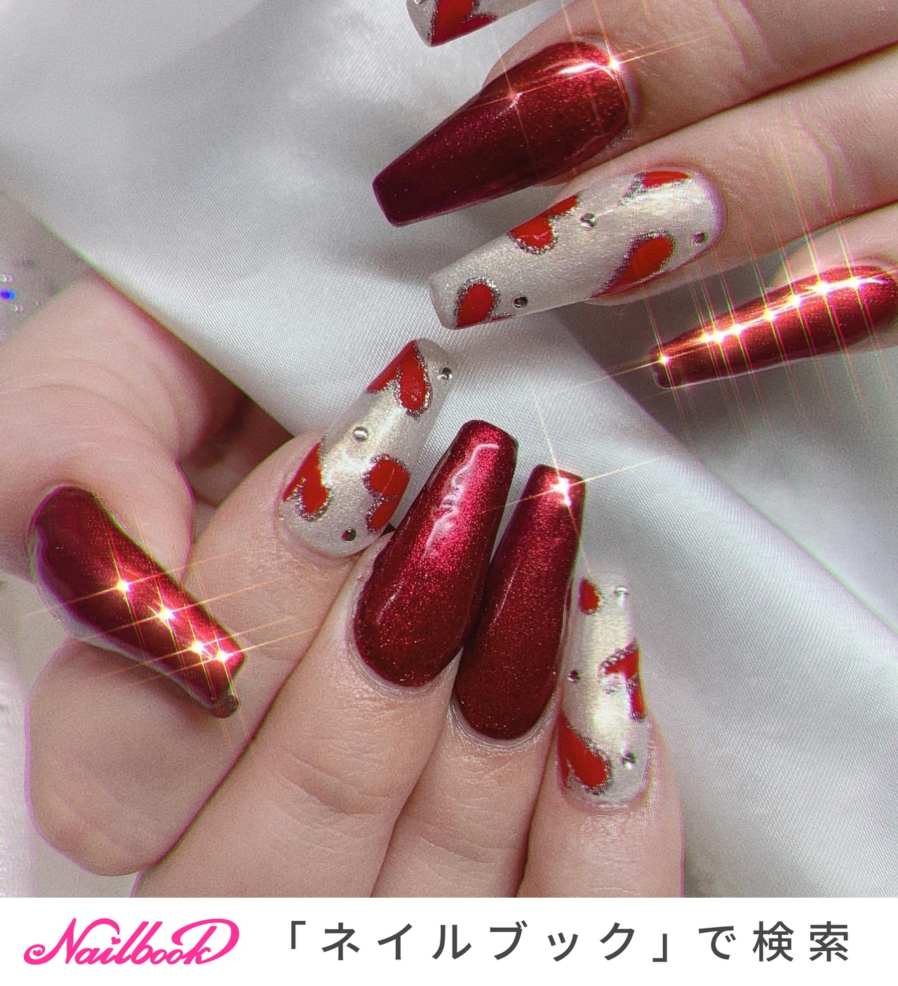 ハート/ロング/ボルドー - k.nail2525のネイルデザイン[No.8159931]｜ネイルブック