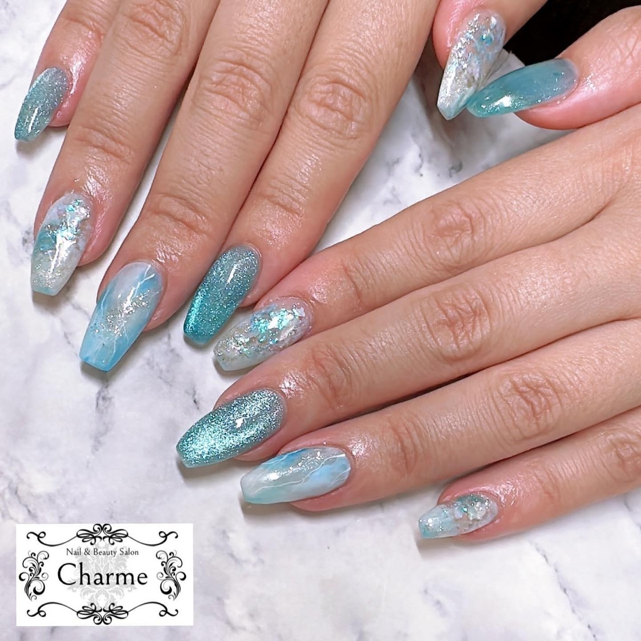 夏/大理石/ニュアンス/マグネット - Charme-Nail&Beauty-のネイル 