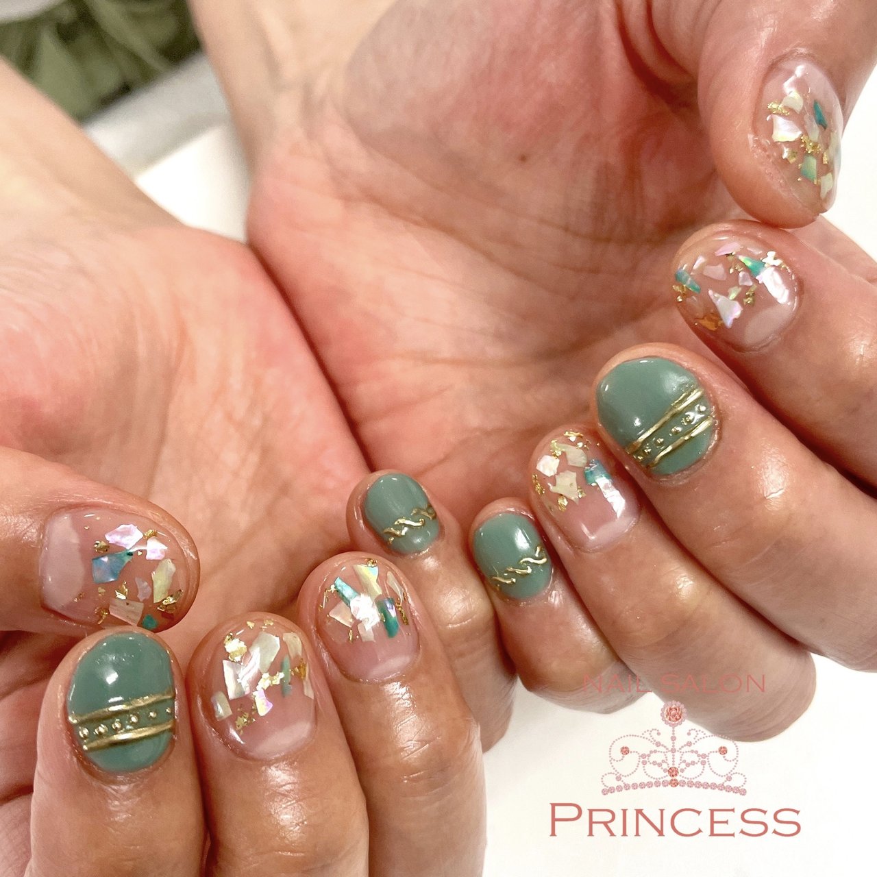 ハンド/シェル/ミラー/クリア/グリーン - nailsalon_princessの