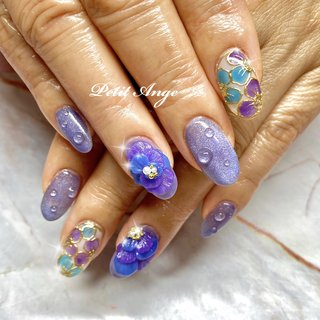 パープル(紫)/#3Dフラワーネイルのネイルデザイン｜ネイルブック 