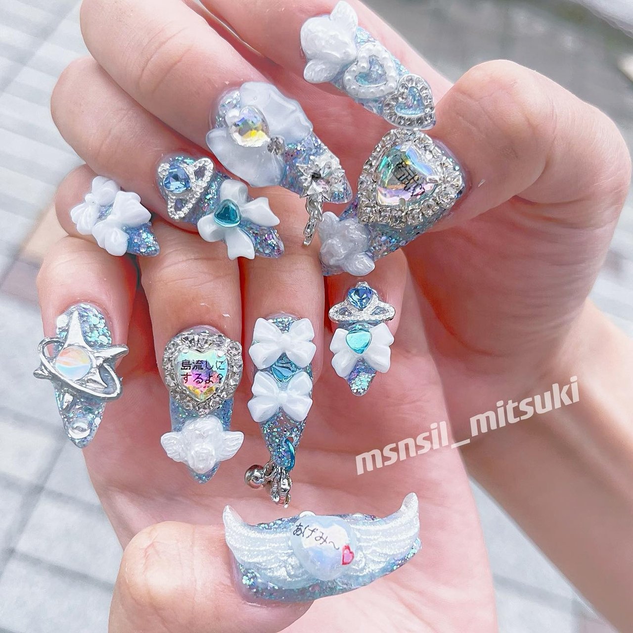 ハート/リボン/水色 - mitsukiのネイルデザイン[No.8171923]｜ネイルブック