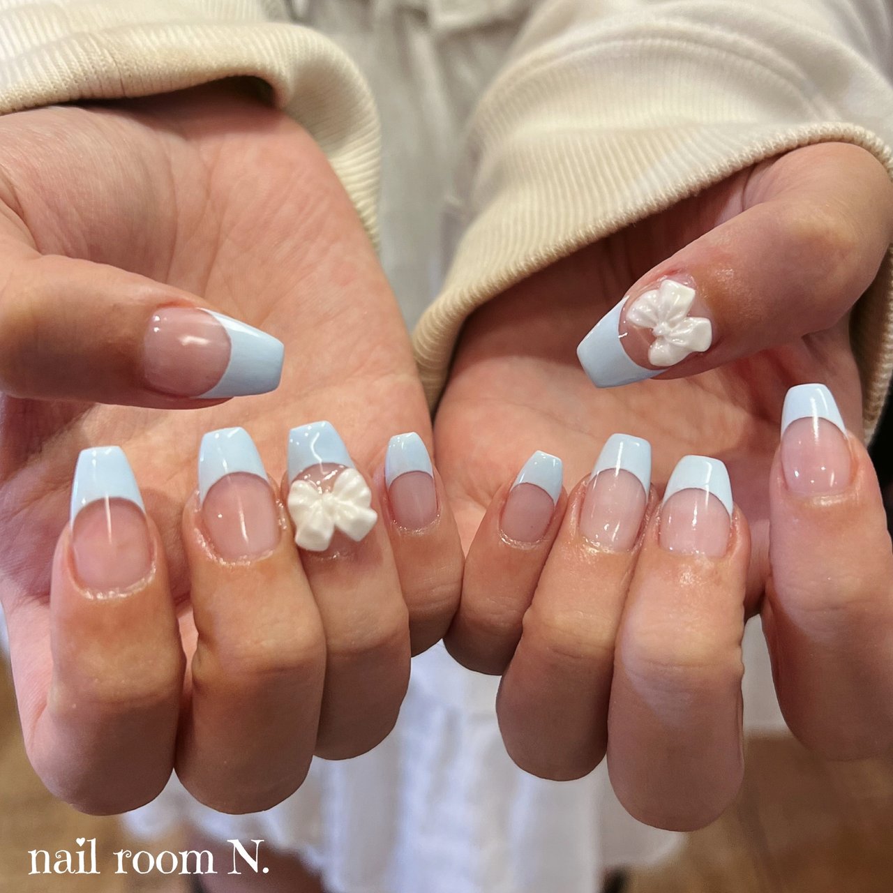 オールシーズン/ハンド/フレンチ/リボン/ホワイト - nonのネイル