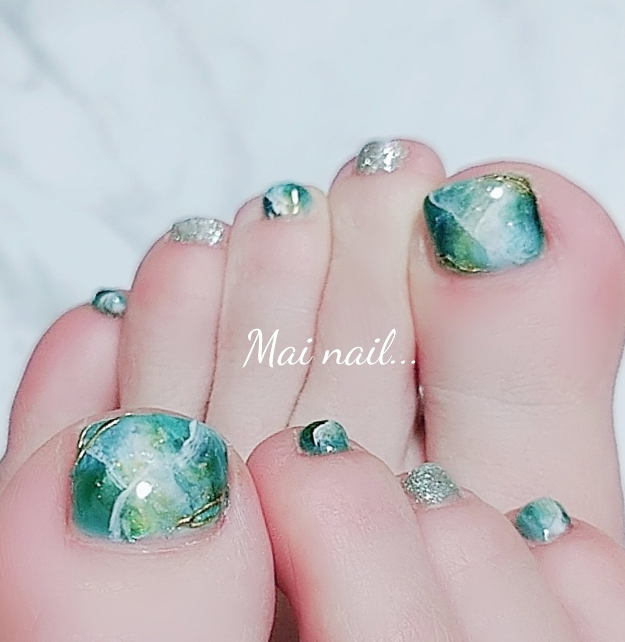 【314】オーダー❉ターコイズブルー 大理石 トルコ石 夏ネイル フットチップ サイズオーダー♡ニュアンス大理石フットネイルチップ ターコイズ size