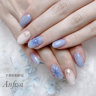 受注製作】ブルーフラワー ほうん ネイルチップ
