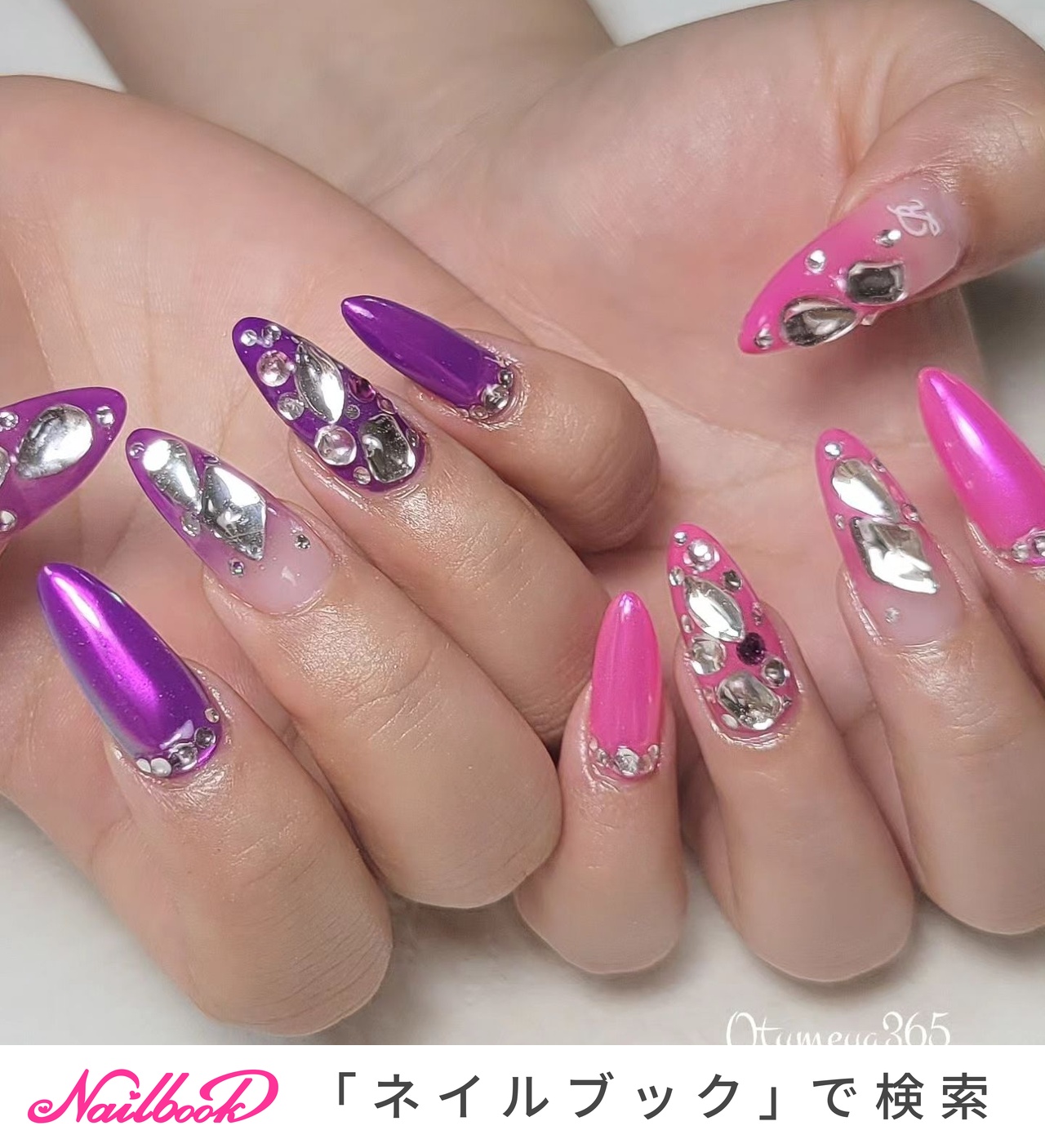 夏/ミラー/ロング/ピンク/パープル - おつめや ~365~ さるこのネイル