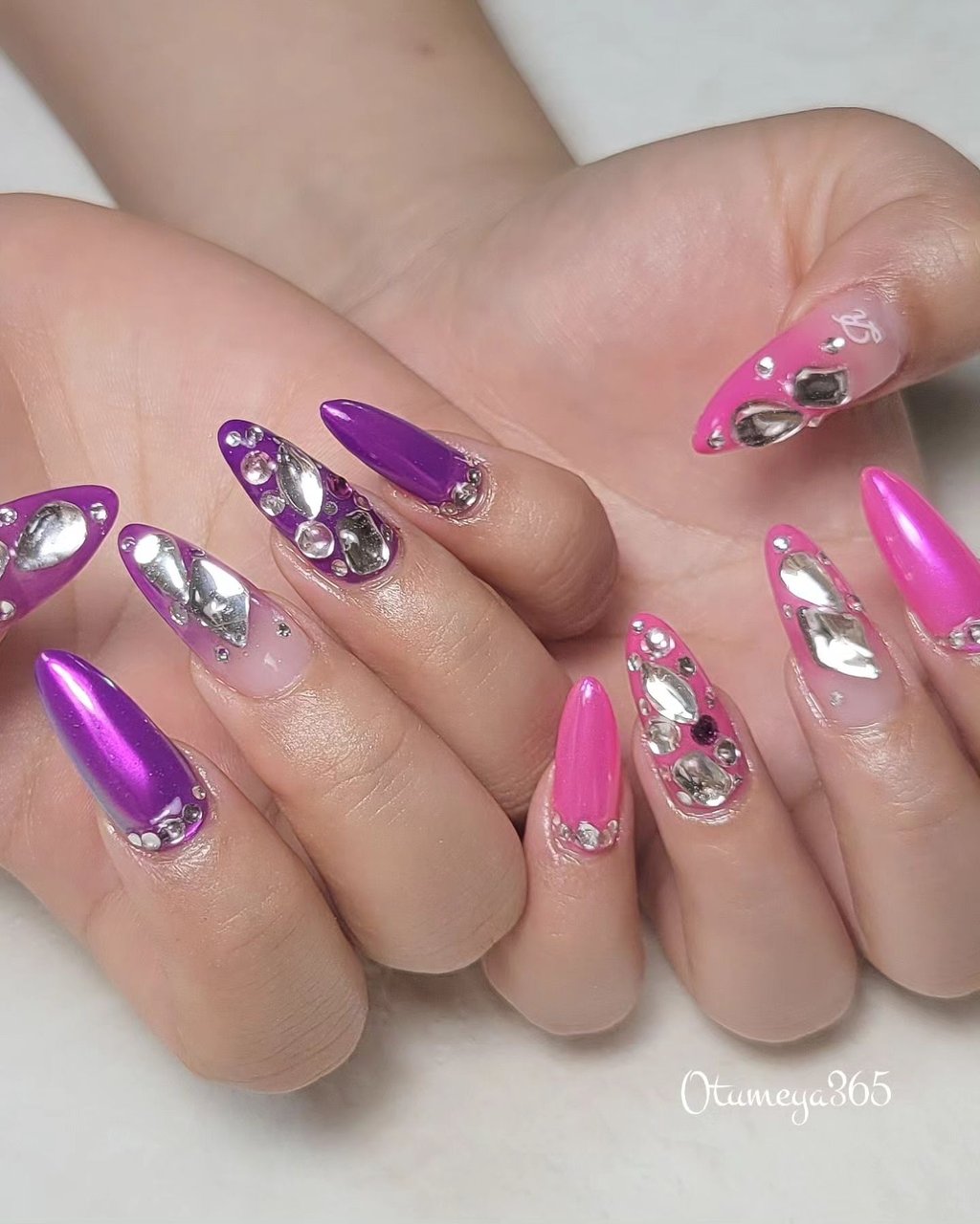 夏/ミラー/ロング/ピンク/パープル - おつめや ~365~ さるこのネイル