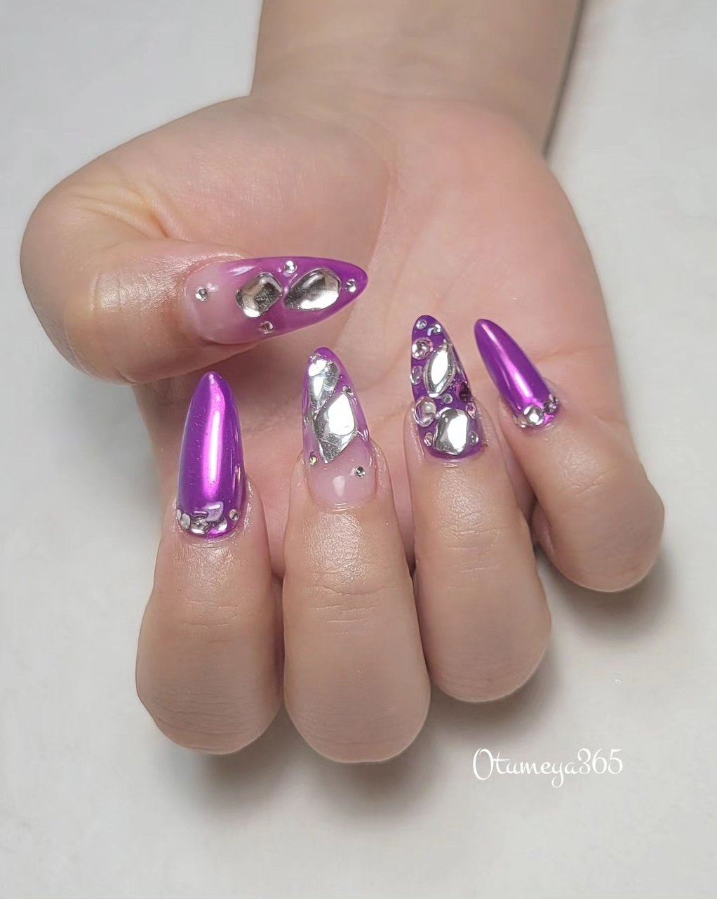 夏/ミラー/ロング/ピンク/パープル - おつめや ~365~ さるこのネイル