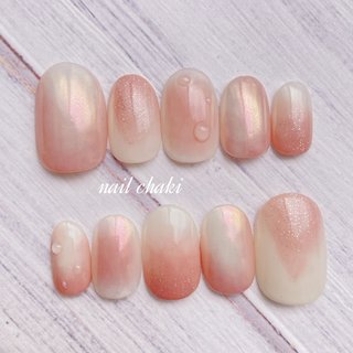 ネイルチップ　韓国ワンホン　マーブル水彩　桃ピーチ　キラキラピンク　ニュアンス ネイルチップ韓国ワンホンマーブル水彩桃ピーチキラキラピンク