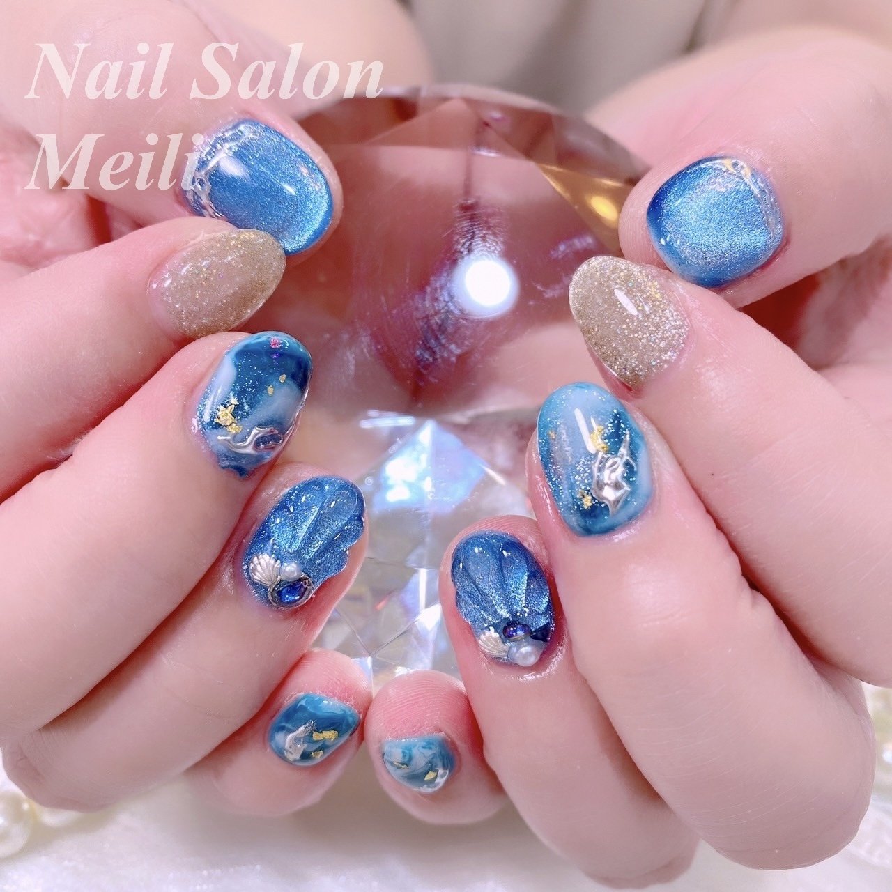 オールシーズン/ハンド/ミディアム/水色/ブルー - NAIL SALON MEILI