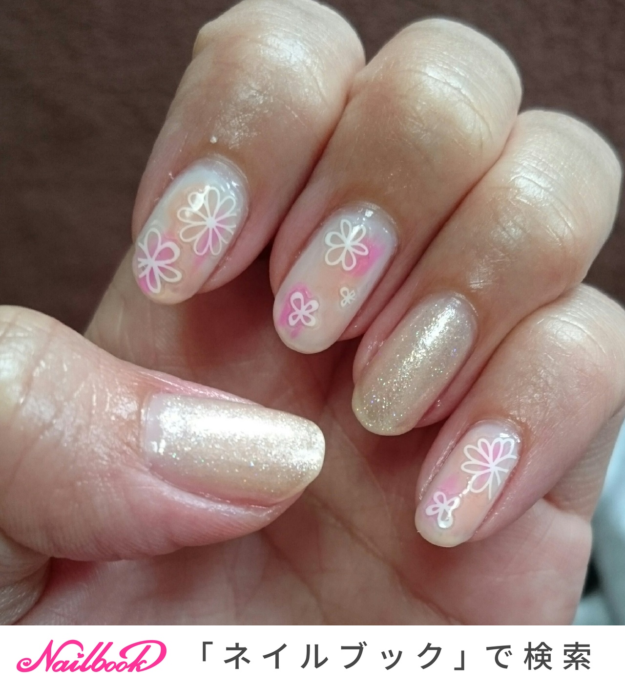 ラメ フラワー ホワイト ゴールド マニキュア Aya0406のネイルデザイン No ネイルブック