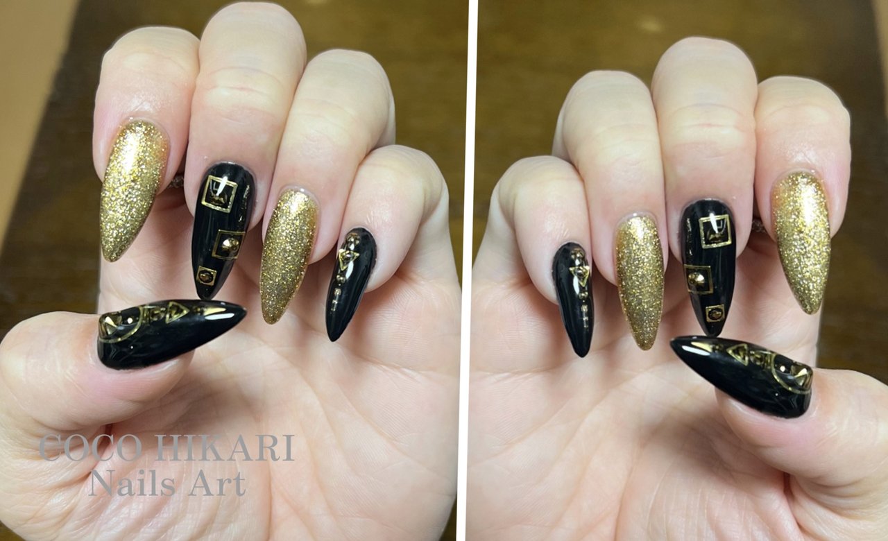 ブラック/ゴールド - ヒカリのネイルデザイン[No.8196392]｜ネイルブック