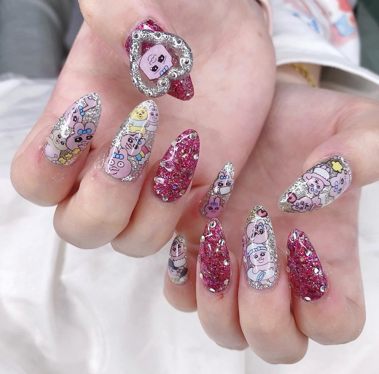 ラメ/ハート/韓国/スクエア/ピンク - かおるのネイルデザイン[No