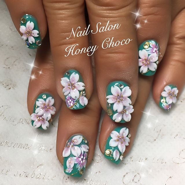 春 デート 女子会 ハンド フラワー Nail Salon School Honey Chocoのネイルデザイン No 2194253 ネイル ブック