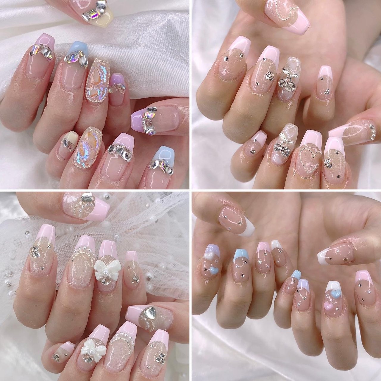 フレンチ/ハート/リボン/キラキラ/ワンホン - かおるのネイルデザイン