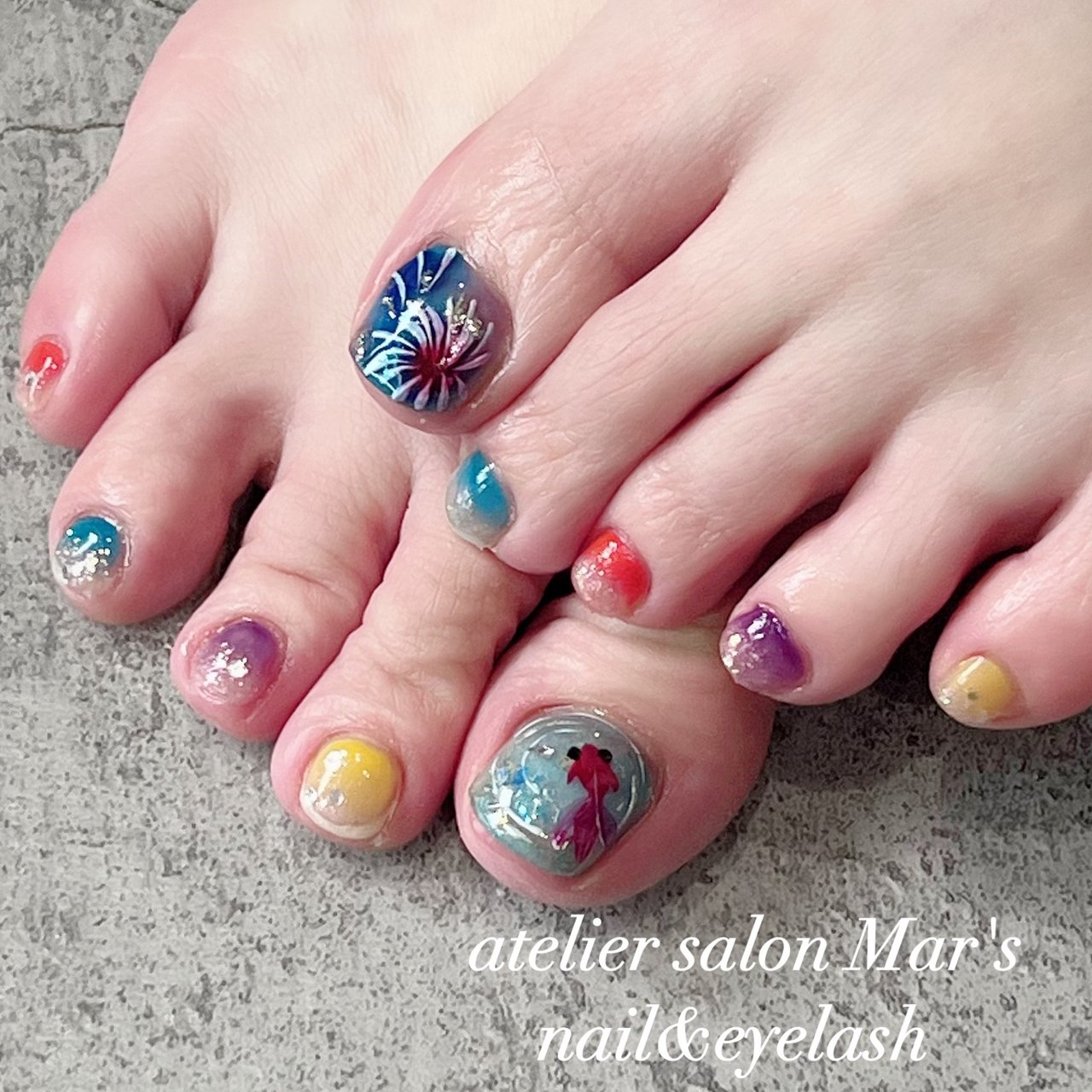【オーダー制】　フットネイル　フットチップ 　花火フットネイル　ヨーヨー 夏/浴衣/フット/ヨーヨー/花火 - masayoのネイルデザイン[No.8209943