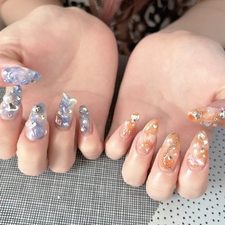 ネイルハンド 秋/ハンド/チェック/ショート/オレンジ - nozomiのネイルデザイン[No