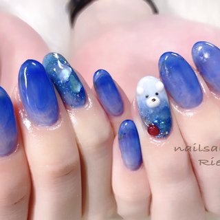 3D/ブルー/さくらんぼネイルのネイルデザイン｜ネイルブック