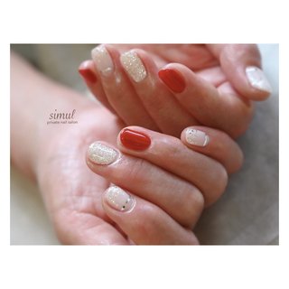 夏の赤⭐︎ ・
▪️leafgel_premium 7/K08
・
#7月定額デザイン 
#カラーチェンジ 
#夏の赤ネイル 
#ショートネイル 
#シンプルカジュアル得意なサロン 
#ネイルサロンシムール #ハンド #シンプル #ラメ #ホワイト #レッド #ジェルネイル #お客様 #simul-シムール- #ネイルブック