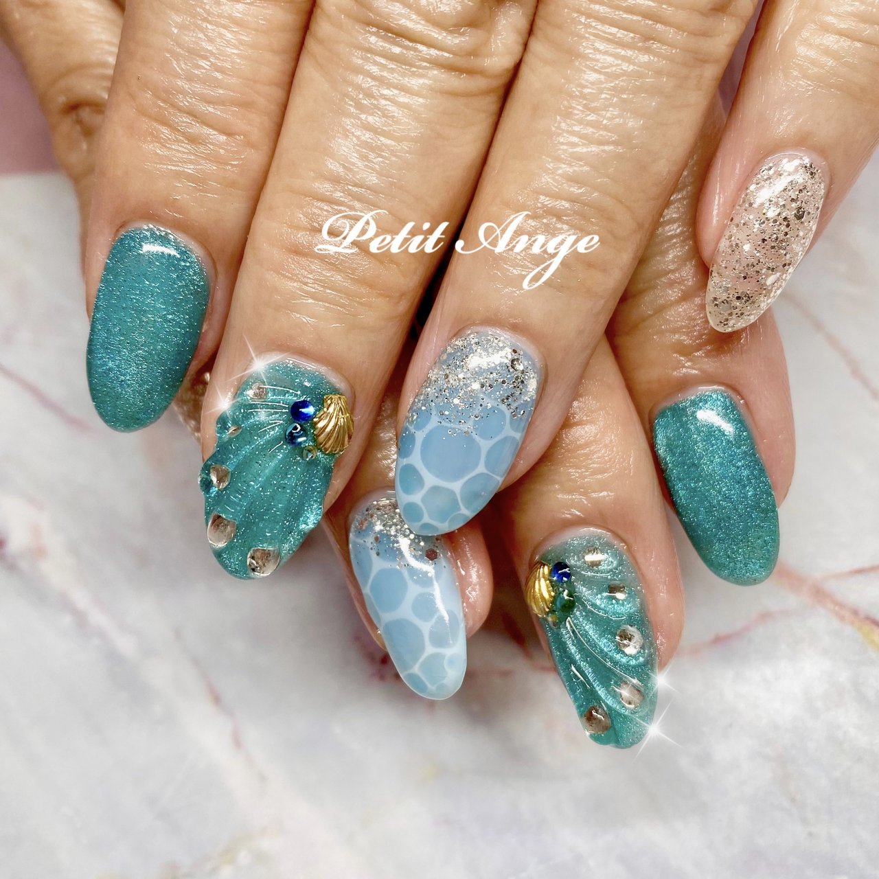 夏/海/ハンド/マーメイド/マグネット - Petit Angeのネイルデザイン[No