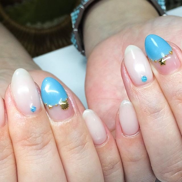 ハンド ミディアム ホワイト 水色 ブルー 水戸市ネイル スクール Nails Nicoのネイルデザイン No ネイルブック