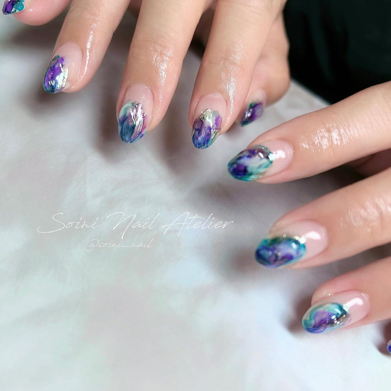 夏/ニュアンス/ぷっくり/インクネイル/ブルー - Soini Nail Atelierの 