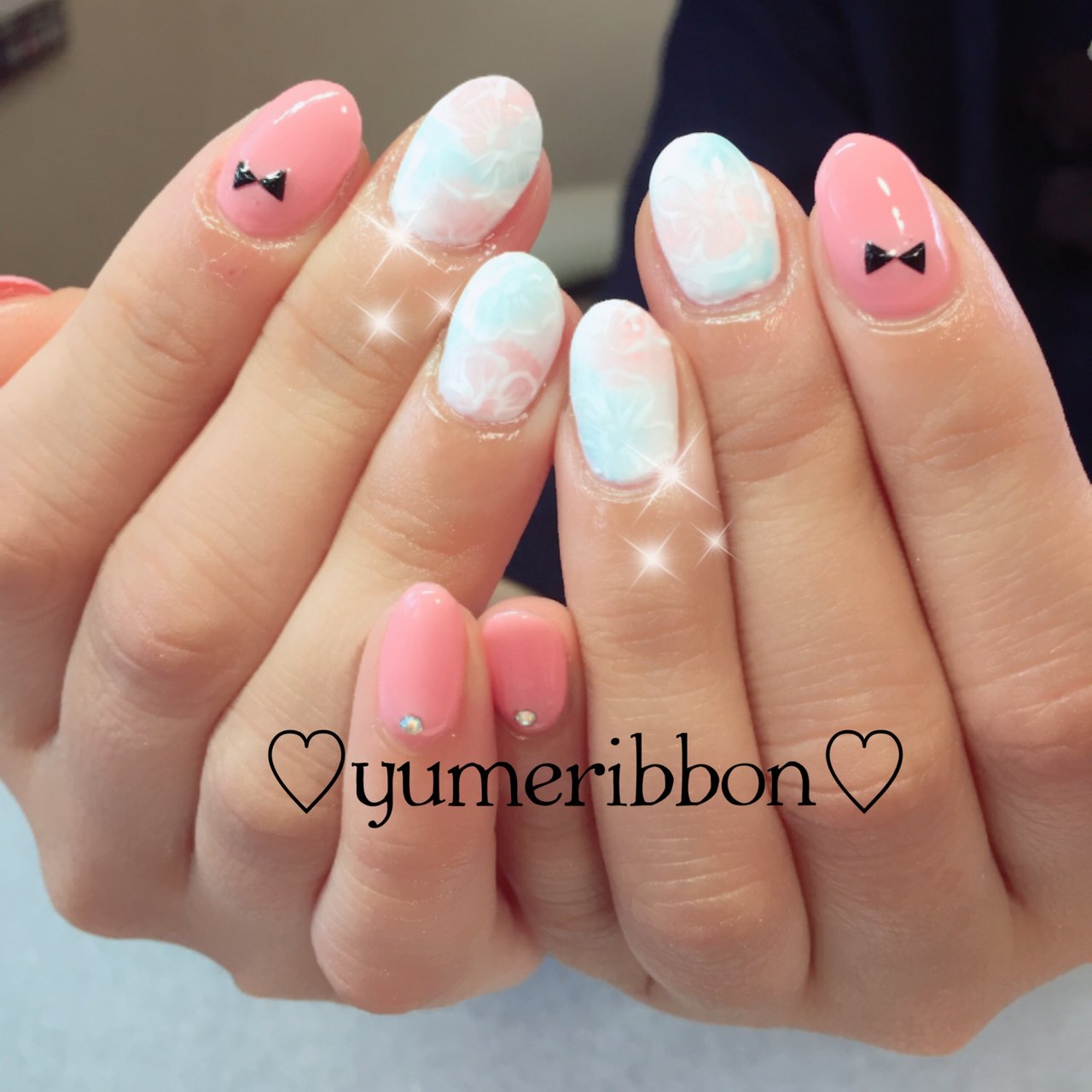 春 夏 フラワー ピンク グリーン Yumeribbonのネイルデザイン No ネイルブック