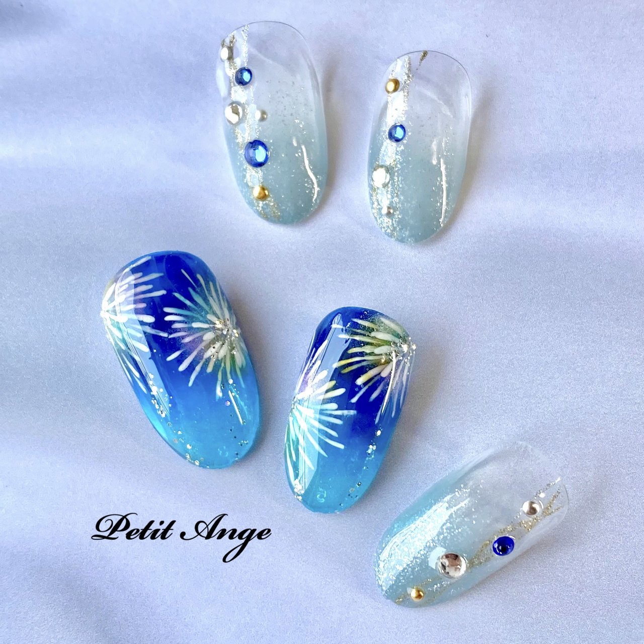 【オーダー専】 浴衣 花柄 ネイルチップ 水色 淡色 青 ブルー 蝶々 和 夏 オーダー専】 浴衣 花柄 ネイルチップ 水色 淡色 青 ブルー 蝶々