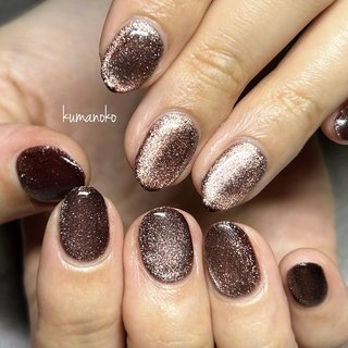 ブラウンマグネット×ラメ ワンカラーネイルチップ ブラウンマグネット×ラメ ワンカラーネイルチップ