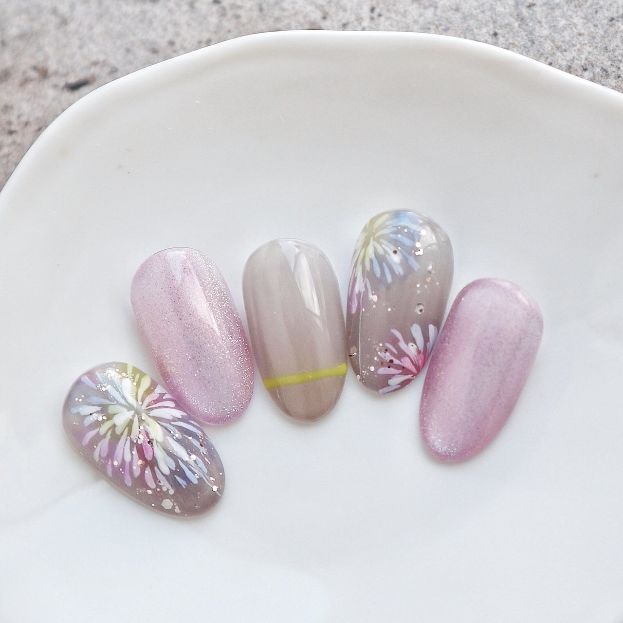 オーダーネイルチップNo.65 夏 花火 浴衣ネイル 常連のお客様♡ #花火ネイル #夏ネイル #浴衣ネイル #夏祭りネイル