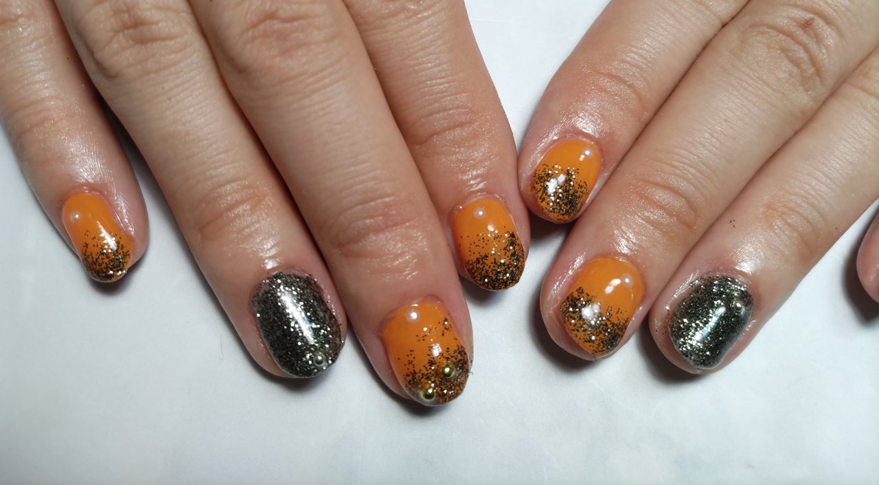 夏/ラメ/オレンジ/ブラック/メタリック - S-nailのネイルデザイン[No