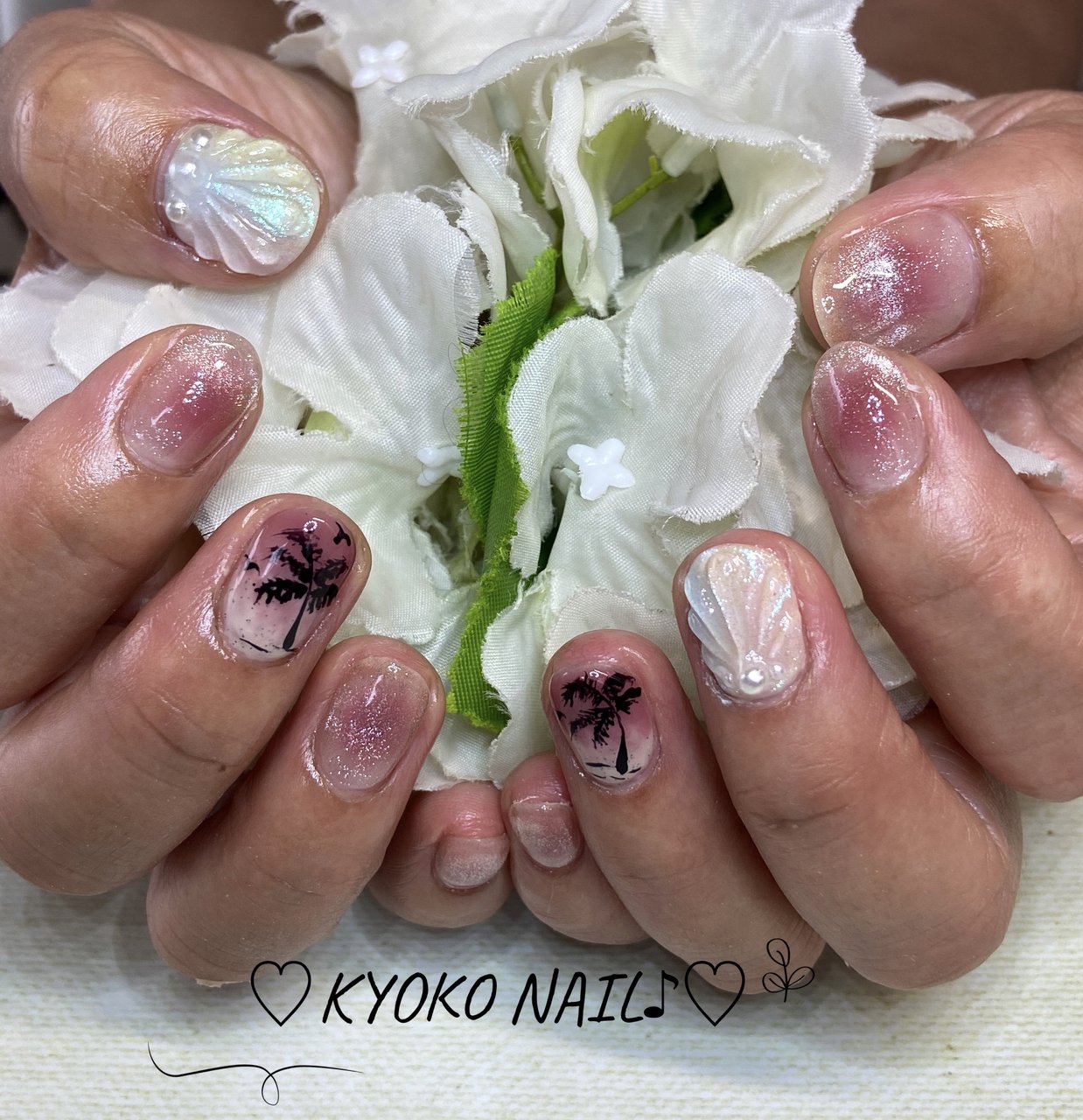 夏/ハンド/フレンチ/チーク/マーメイド - Kyoko nailのネイルデザイン 