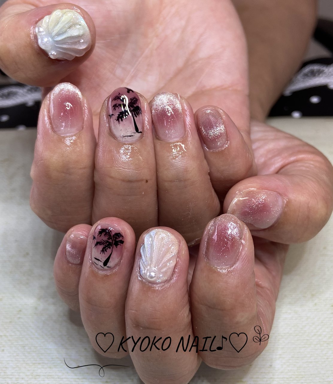 夏/ハンド/フレンチ/チーク/マーメイド - Kyoko nailのネイルデザイン 