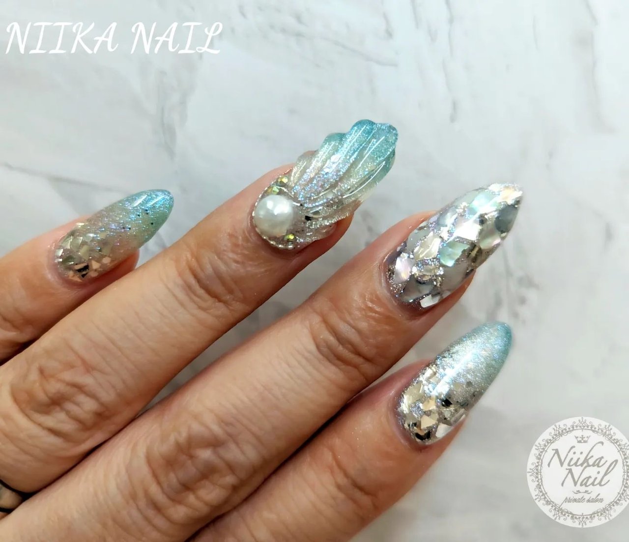 夏/シンプル/マーメイド/マグネット/キラキラ - Sa7e_Kuriharaのネイル