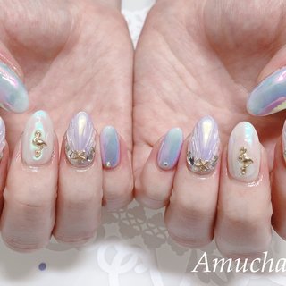 マーメイド 人魚の鱗 シェル 海 貝殻 ネイルチップ サマー 夏 夢かわいい