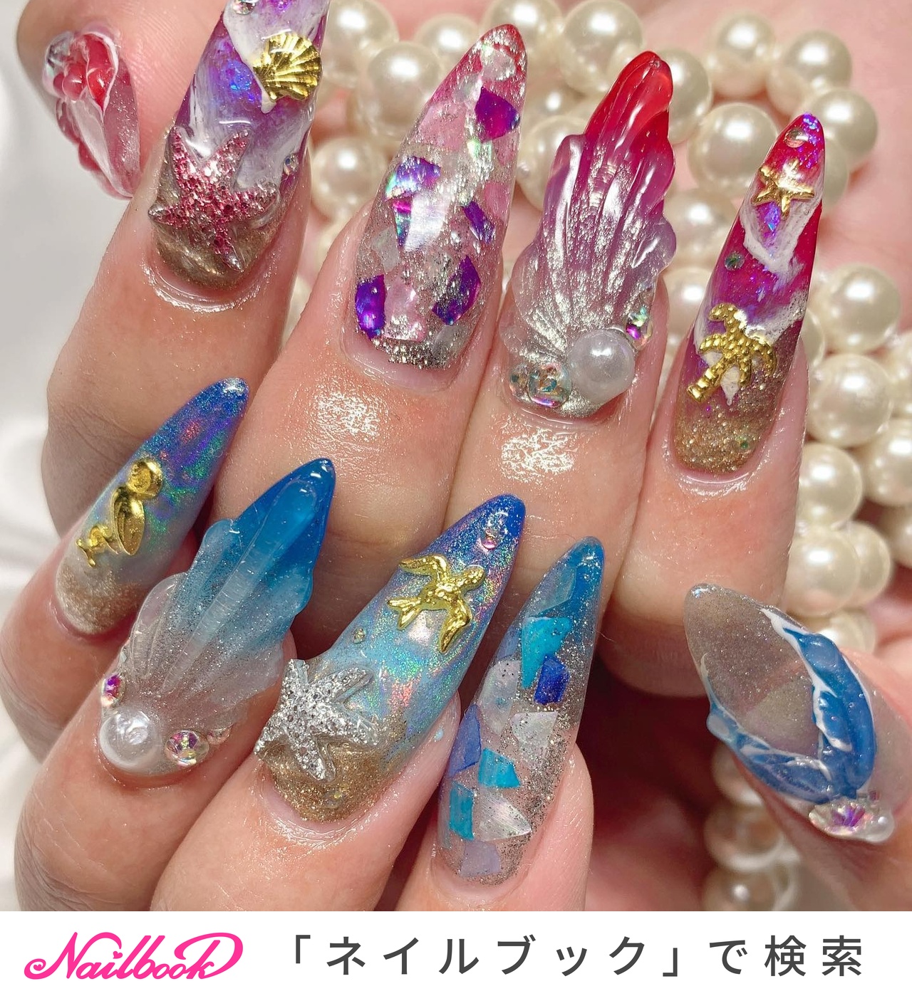 夏/シェル/マーメイド/クリア/ネオンカラー - k.nail2525のネイル