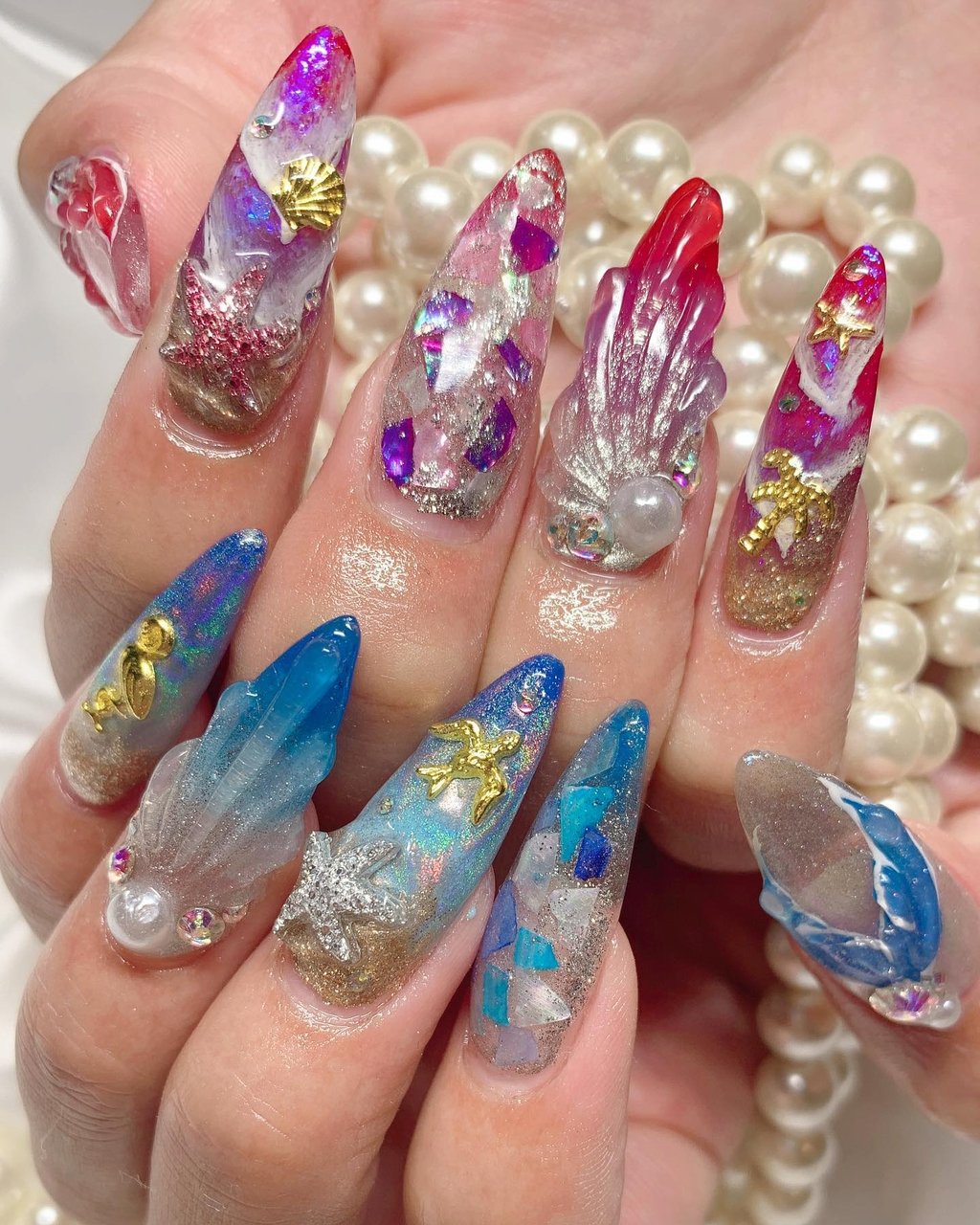 夏/シェル/マーメイド/クリア/ネオンカラー - k.nail2525のネイル