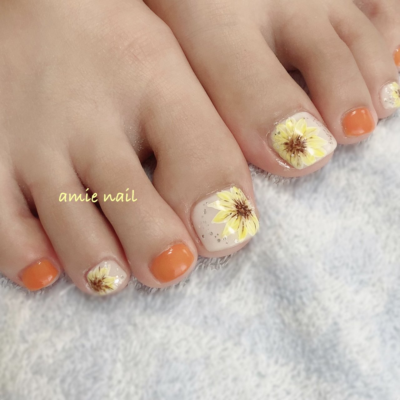 夏/フット/ひまわり/オレンジ/イエロー - amienail...miyukiのネイル 