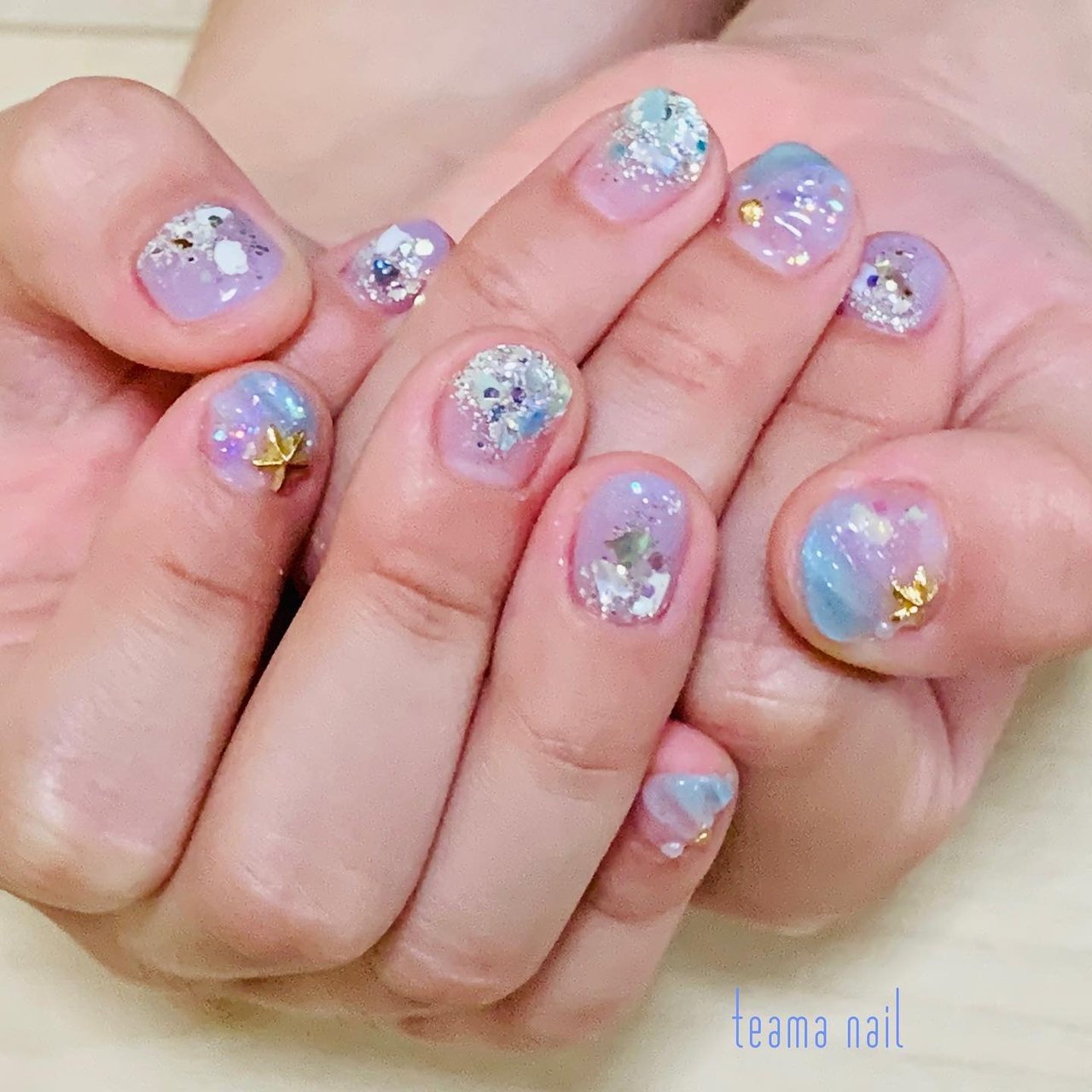 海/ハンド/マーメイド/キラキラ/ショート - 【横浜/あざみ野】お爪に